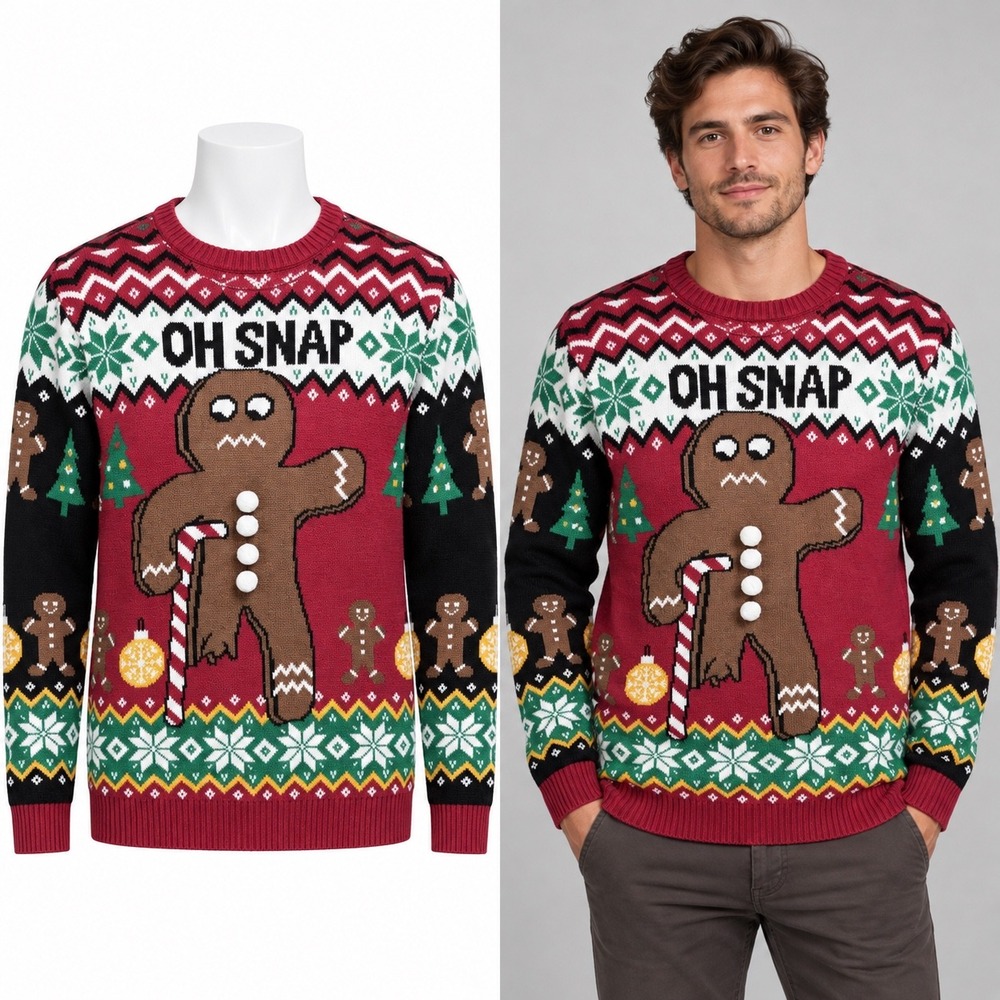 Ugly Christmas Sweater Unisex Small Oh Snap Gingerbread 3D Knit Pullover Holiday